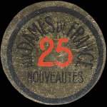 Timbre-monnaie Aux Dames de France Nouveautés - 25 centimes bleu sur fond doré - avers