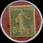 Timbre-monnaie Dentifrice de Botot type 2 - Laboratoire Blendapharm - Levallois-Perret - 5 centimes vert sur fond grenat - revers