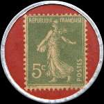 Timbre-monnaie Dentifrice de Botot type 3 - Laboratoire Blendapharm - Levallois-Perret - 5 centimes vert sur fond rouge - revers