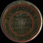 Timbre-monnaie A l'Incroyable Maison Dosne fondée en 1850 - Chaussures - Bonneterie - 14, Rue du Pont - Château-Thierry - 25 centimes bleu sur rouge - avers