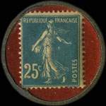 Timbre-monnaie A l'Incroyable Maison Dosne fondée en 1850 - Chaussures - Bonneterie - 14, Rue du Pont - Château-Thierry - 25 centimes bleu sur rouge - revers