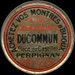 Timbre-monnaie Ducommun - Place du Castillet - Perpignan - 5 centimes vert sur rose vergé - avers
