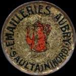 Timbre-monnaie Emailleries Aubry - Saultain - 10 centimes rouge sur bleu-noir vergé - avers