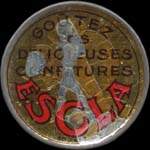 Timbre-monnaie Escla - Goûtez les délicieuses confitures Escla - 5 centimes vert sur fond rouge - avers