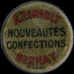 Timbre-monnaie A.Esnault à Bernay - 10 centimes rouge sur fond bleu-nuit - avers