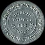 Timbre-monnaie Essence Vulnéraire de Jannet - 5 centimes vert sur fond rouge clair - avers