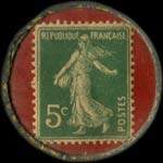 Timbre-monnaie Everite - la meilleure publicité - La meilleure toiture - Agent A.Constant - 5 centimes vert sur fond rouge - revers