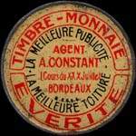 Timbre-monnaie Everite - la meilleure publicité - La meilleure toiture - Agent A.Constant - 10 centimes rouge sur fond rouge - avers