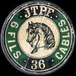 Timbre-monnaie 6 Fils JTPF - 5 centimes vert avec cachet 29 sur fond rouge - avers