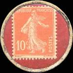 Timbre-monnaie 6 Fils JTPF - 10 centimes rouge sur fond rouge - (exemplaire décentré) - revers