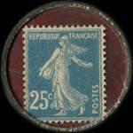 Timbre-monnaie 6 Fils JTPF - 25 centimes bleu sur fond rouge - revers