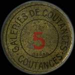 Timbre-monnaie Galeries de Coutances - 5 centimes vert sur fond rouge - avers