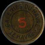 Timbre-monnaie Galeries du Havre - 5 centimes vert sur fond rouge - avers