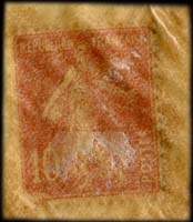 Timbre-monnaie Grands Magasins Aux Galeries Lafayette Paris - 10 centimes rouge dans pochette - Etiquette du type 2b jaune et verte 16 x 17 mm environ - revers