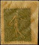 Timbre-monnaie Grands Magasins Aux Galeries Lafayette Paris - 15 centimes vert ligné dans pochette - Etiquette du type 2b jaune et verte 16 x 17 mm environ - revers