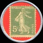 Timbre-monnaie Galeries Modernes - 5 centimes vert sur fond rouge (inscriptions non visibles) - revers