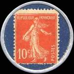 Timbre-monnaie Galeries Modernes - 10 centimes rouge sur fond bleu (inscriptions non visibles) - revers