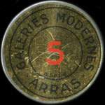 Timbre-monnaie Galeries Modernes - Arras - 10 centimes rouge sur fond rouge - avers