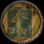 Timbre-monnaie Galeries Modernes - Arras - 25 centimes bleu sur fond jaune - revers