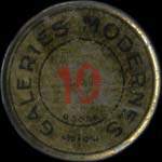 Timbre-monnaie Galeries Modernes - 10 centimes rouge sur fond vert turquoise - avers
