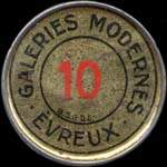 Timbre-monnaie Galeries Modernes Evreux - 10 centimes
