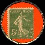Timbre-monnaie Gallus - 5 centimes vert sur fond rouge-orangé - revers