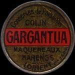 Timbre-monnaie Gargantua - 5 centimes vert sur fond rouge - avers
