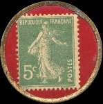 Timbre-monnaie Appareils � Gaz Taupin - 5 centimes vert sur fond grenat - revers
