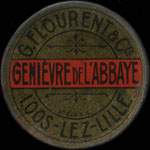 Timbre-monnaie G.Flourent & Cie - Genièvre de l'Abbaye - Loos-lez-Lille - 5 centimes vert sur fond rouge - avers