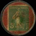 Timbre-monnaie G.Flourent & Cie - Geni�vre de l'Abbaye - Loos-lez-Lille - 5 centimes vert sur fond rouge - revers