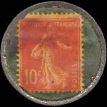 Timbre-monnaie Grand Bazar - le Havre - 10 centimes rouge sur fond vert-turquoise - revers