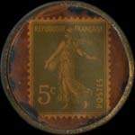 Timbre-monnaie Grand Bazar - le Havre - 5 centimes vert sur fond rouge - revers