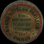 Timbre-monnaie Grand Hôtel du Pavillon type 1 - 10 centimes rouge sur fond bleu - avers