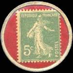 Timbre-monnaie Grand H�tel du Pavillon type 2 - 5 centimes vert sur fond rouge - revers