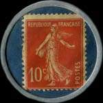 Timbre-monnaie Grands Magasins Jones - 10 centimes rouge sur fond bleu (inscriptions non visibles - avec cercle blanc) - revers
