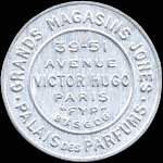 Timbre-monnaie Grands Magasins Jones - 10 centimes rouge sur fond bleu (inscriptions non visibles) - avers