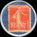 Timbre-monnaie Grands Magasins Jones - 10 centimes rouge sur fond bleu (inscriptions non visibles) - revers
