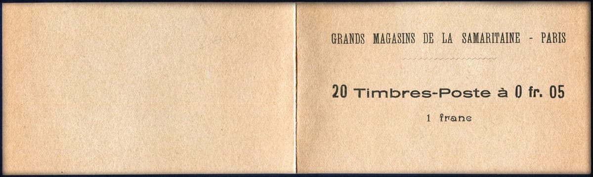 Timbre-monnaie Grands Magasins de la Samaritaine - Paris- carnet de 1 francs en 20 x 5 centimes