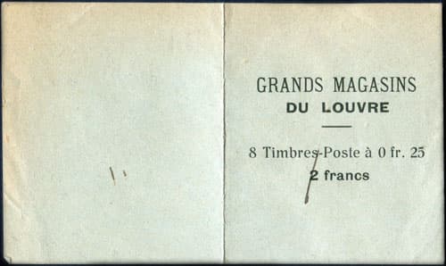 Timbre-monnaie Grands Magasins du Louvre - carnet 1 francs (2 biff�) - 4 x 25 centimes bleu
