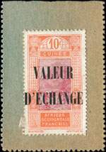 Timbre-monnaie Guinée - Afrique Occidentale Française - 10 centimes orange sur carton vert - revers