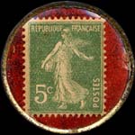 Timbre-monnaie H�tel Louvre & Paix - Marseille - Exposition coloniale 1922 - 5 centimes vert sur fond rouge - revers