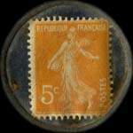 Timbre-monnaie Huileries & Savonneries Modernes - Savon Notre-Dame de l'Oc�an 72% Desmarais Fr�res - 5 centimes orange sur fond bleu - revers