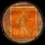 Timbre-monnaie Huileries & Savonneries Modernes - Savon Notre-Dame de l'Oc�an 72% Desmarais Fr�res - 5 centimes orange sur fond p�che verg� - revers