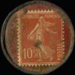 Timbre-monnaie Huileries & Savonneries Modernes - Savon Notre-Dame de l'Oc�an 72% Desmarais Fr�res - 10 centimes rouge sur fond rouge - revers