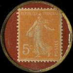 Timbre-monnaie Huîtres Vertes de Marennes E.Jacou - 5 centimes orange sur fond rouge - revers