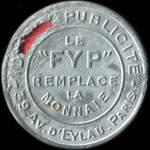 Timbre-monnaie Idéale Publicité - le FYP - 39, Avenue d'Eylau - Paris - 25 centimes bleu sur fond blanc - avers
