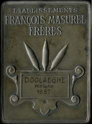 Médaille Industrie Lainière Tourcoing - Etablissements François Masurel Frères - DOOLAEGHE Hélène 1957 - revers