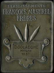 M�daille Industrie Laini�re Tourcoing - Etablissements Fran�ois Masurel Fr�res - DOOLAEGHE H�l�ne 1957 - revers