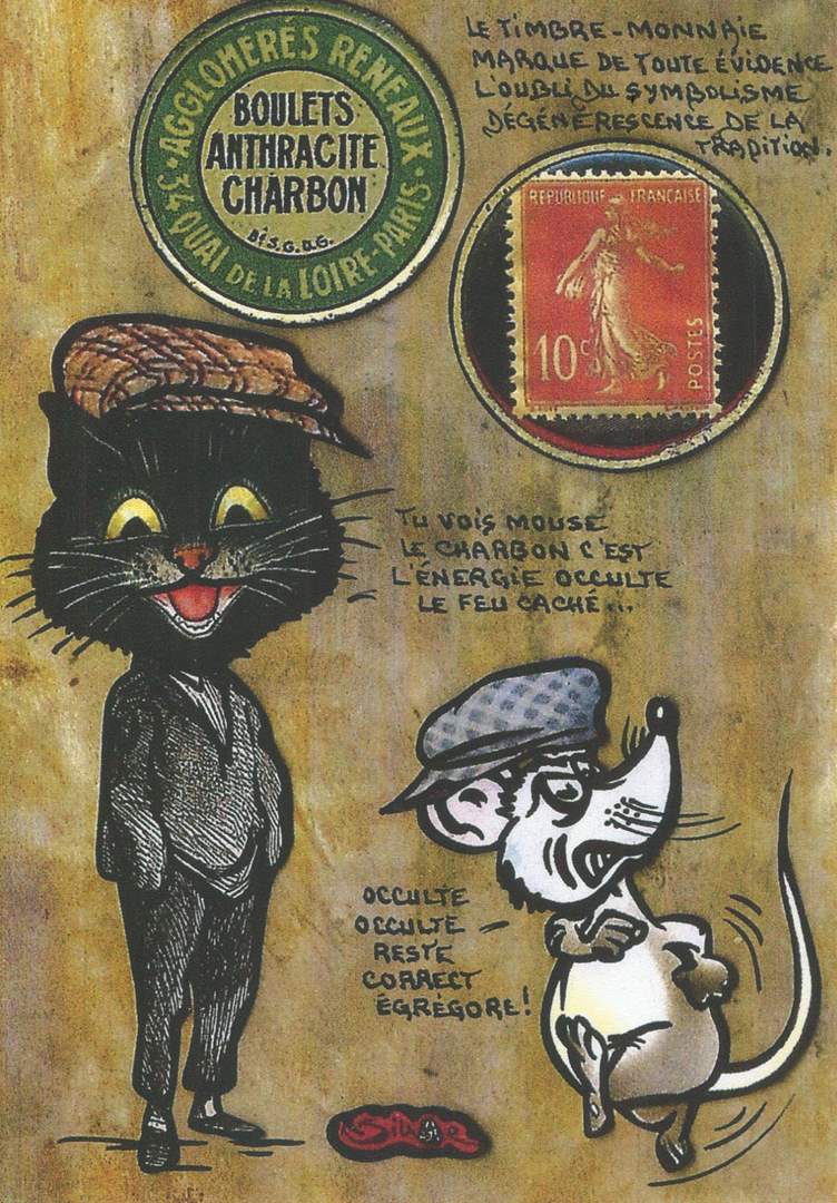 Exemple 9 de carte postale signée Jacques Lardie dit Jihel ou JL utilisant le timbre-monnaie Agglomérés Reneaux comme illustration
