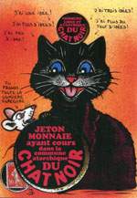 Exemple 1087 de carte postale sign�e Jacques Lardie dit Jihel ou JL utilisant le timbre-monnaie Cordonnerie du Chat Noir comme illustration